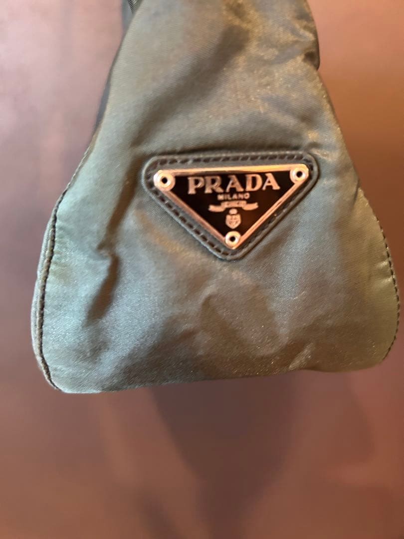 PRADA Triangular Logo Nylon Shoulder Bag Green Y2… - image 3