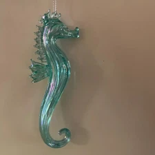 Holiday Lane blue seahorse 6.5" ornament Set of 2 beach nautical shatterproof