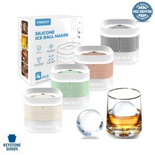 4-Pack Large Silicone Ice Ball Molds with Lid for Whiskey & Cocktails