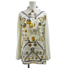 Hermes HERMES Shirt Blouse Silk S Ivory All Over Pattern Long Sleeve Regular Col
