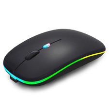 Rechargeable Wireless Bluetooth Mouse with LED Lights - Dual Mode Portable USB