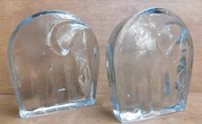 Blenko Joel Myers Ice Blue Elephant Bookends Heavy Glass Mid Century Modern