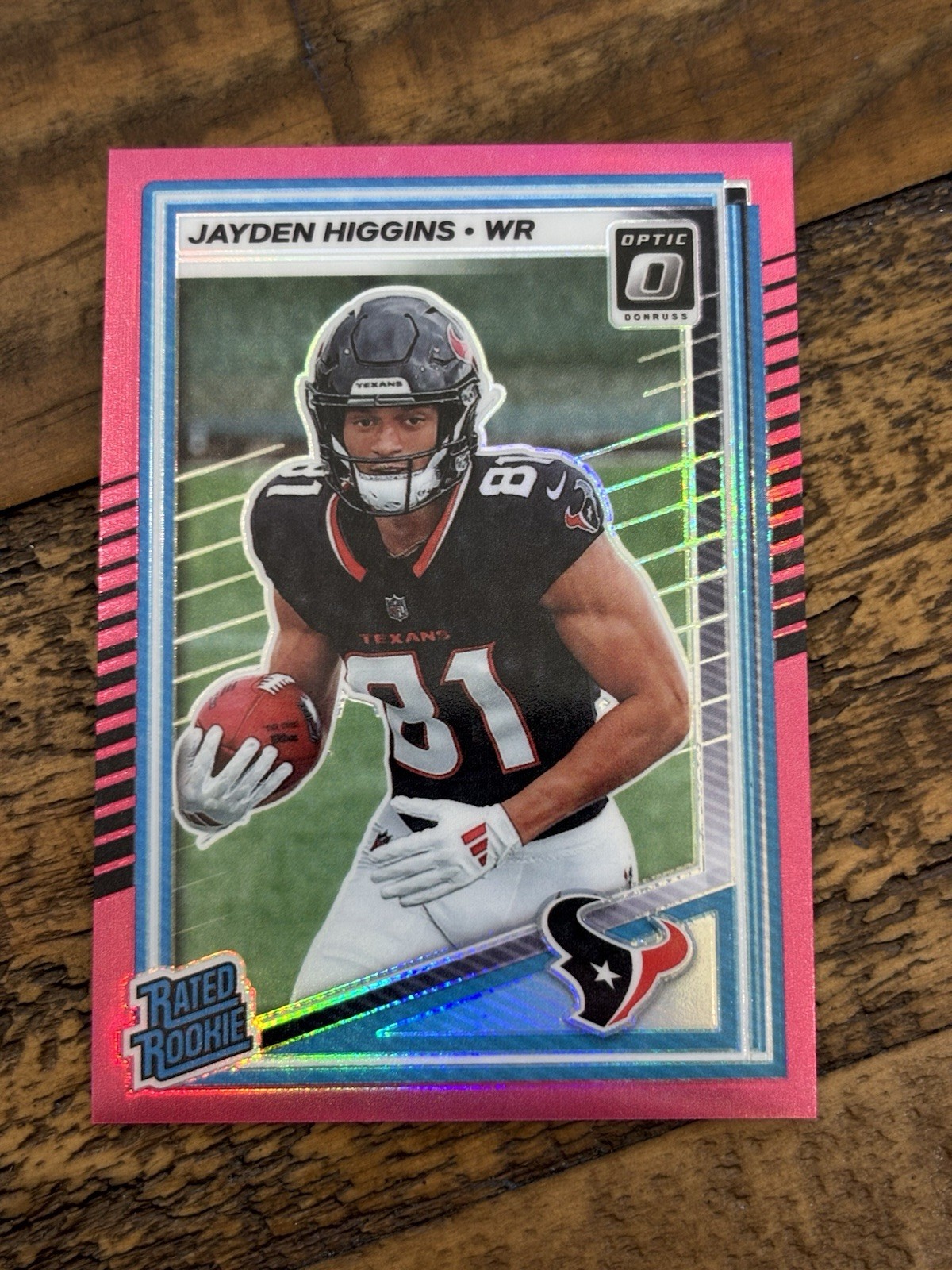 Jayden Higgins 2025 Donruss Optic  Rated Rookie Pink Prizm Holo #225 Texans A