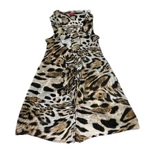 Sunny Leigh Dress Womens S Sleeveless Animal Print Ruffle Front Flirty Fun