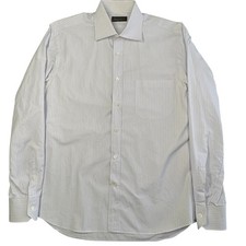 Canali Striped Dress Shirt Mens 16 White Lavender Blue Spread Collar Italy