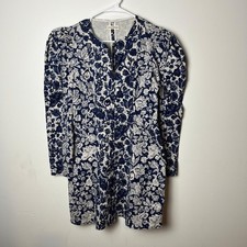 Ulla Johnson Dress Womens Small Blue White Floral Puff Sleeve Mini Zip Mgd
