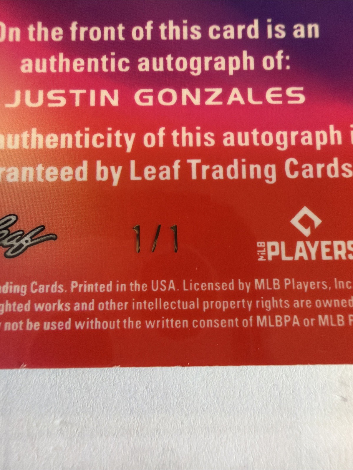 2026 Leaf Vivid Baseball JUSTIN GONZALES Gold Auto 1/1 Red Sox 🔥