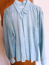 Uniqlo Mens Premium Linen Long Sleeve Dress Shirt - Blue, Large (Perfect)