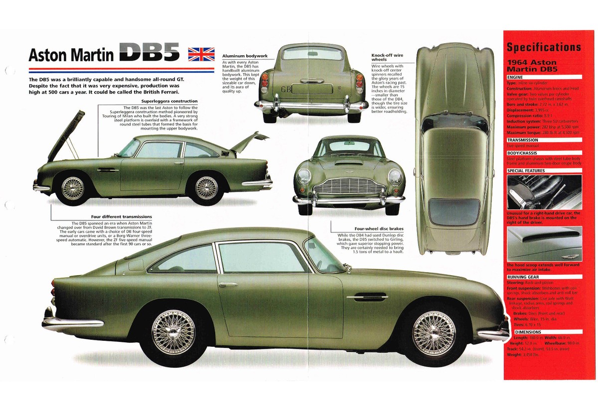 1963/1964/1965 Aston Martin DB5 SPEC SHEET / Brochure: DB-5 | eBay