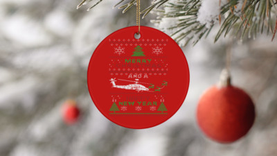 Apache Helicopter Ugly Christmas Sweater Circle Ornament