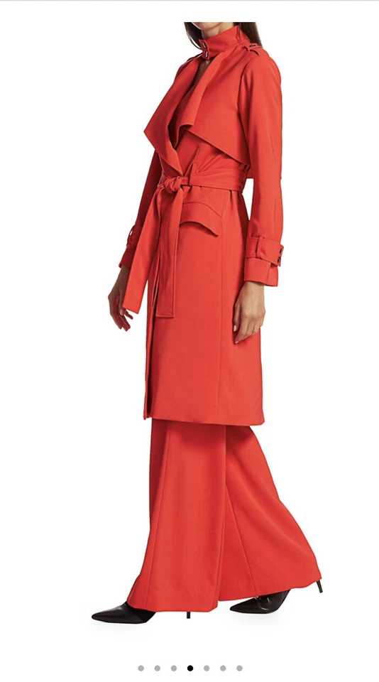 NUEVO CON ETIQUETAS Halston Heritage Traje Trench Coat Chaqueta XL X-Large Lápiz Labial Rojo $595 Foto 3 de 4