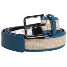 DOLCE & GABBANA Belt Blue Beige Leather Weaved Metal Buckle 90cm / 36in 310usd