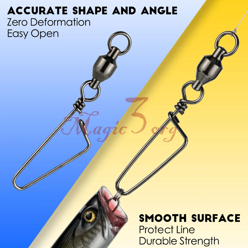 20~500 Swivels Snap Duo Coastlock Fishing Ball Bearing 3 Way Rolling Split Ring - Image 3 of 4