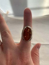 HUGE BEAUTIFUL Baltic Honey Amber Russian Sterling SILVER 925 SIZE 6.75-7
