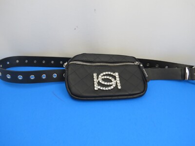 Bebe Faux Leather Black Waist Belt Bag Sparkly Logo  display picture 3