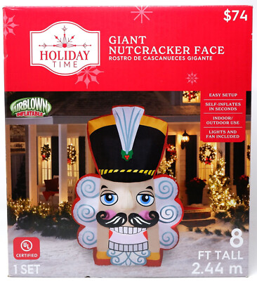 HOLIDAY TIME 113754 GIANT NUTCRACKER FACE CHRISTMAS INFLATABLE 8' - NEW!