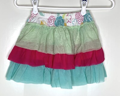 Baby Lulu Girls 4T Tulle Skirt Floral Waist Green Pink Blue Layers Vintage