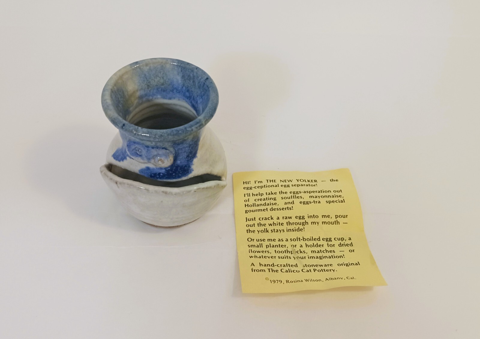 Rare Vtg 1970's The New Yolker Signed Rosina Pottery Egg Separator Stoneware NOS