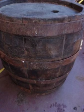 Antique Primitive Old Wooden Canteen Flask Keg Iron Banded 19th