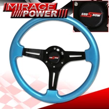 350mm 6 Bolt Hole Blue Trim Steering Wheel Black Center Streak Godsnow Horn