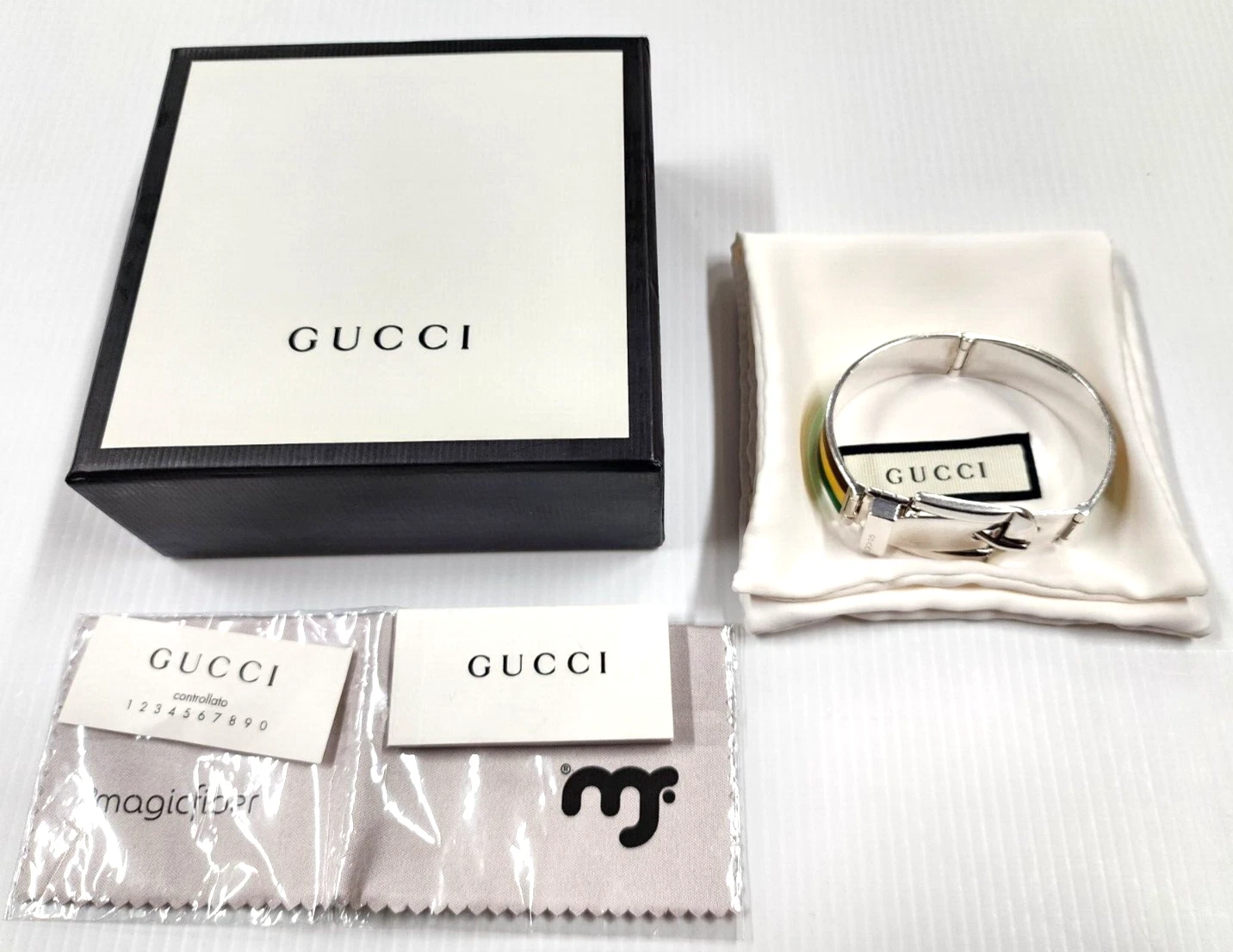 Bracelet boucle Gucci 1970 Milan argent 925 3 couleurs émail rouge jaune vert