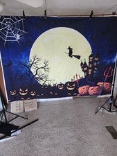 7X5FT Halloween Backdrop Photography Background Horror Moon Night Scary Cemetery