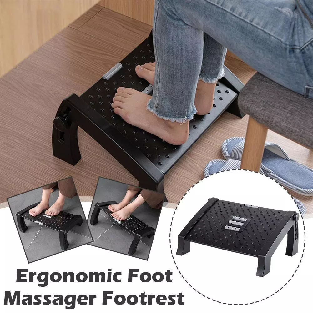 Under Desk Footrest Ergonomic Foot Massager Footrest With Non-slip Foot Pad  And Massage Rollers For