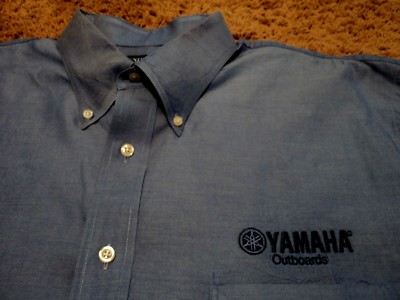 YAMAHA Outboards ワークシャツ バイクウェア Men's YAMAHA OUTBOARDS Fishing Logo L/S Blue Oxford Dress Shirt