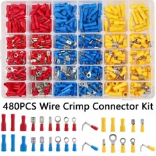 480 PC ASSORTED INSULATED ELECTRICAL WIRE TERMINAL CRIMP CONNECTOR SPADE SET KIT