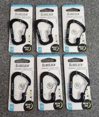 Nite Ize SlideLock Stainless Steel Carabiner #3 - Black (6-Pack)