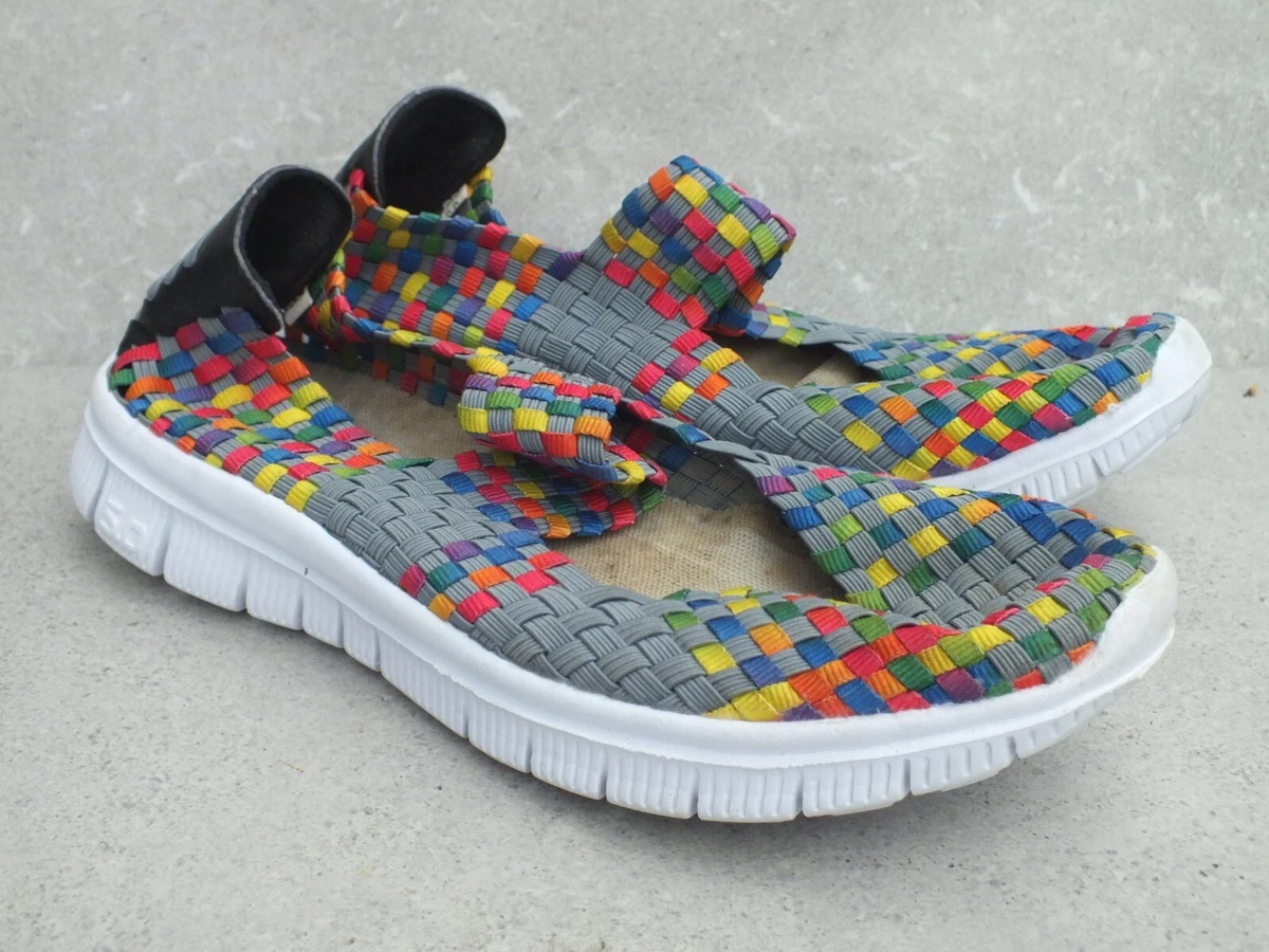 Mary Jane Rainbow Basket Weave Flat Casual Shoes Size UK 6 EU 39