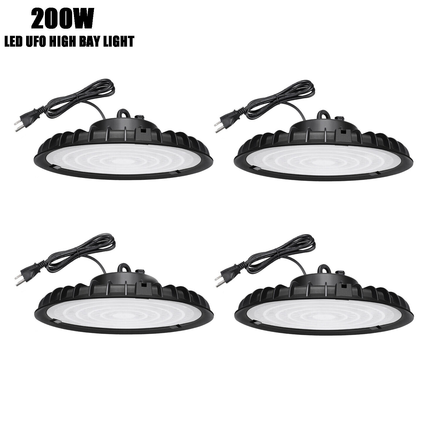 4Pack 200W UFO LED High Bay Light GYM Workshop Warehouse Facility Lighting 6000K
