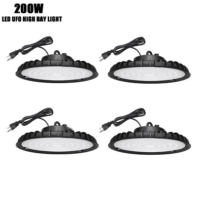 4Pack 200W UFO LED High Bay Light GYM Workshop Warehouse Facility Lighting 6000K