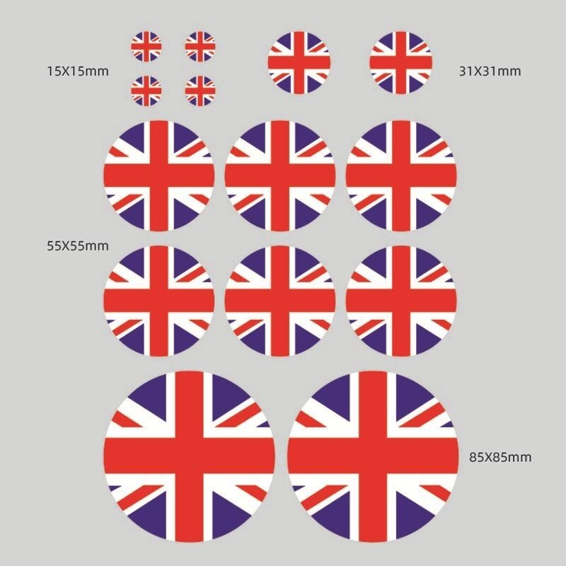 Round Uk Sticker 14pcs UK Flag Round Stickers Union Jack United Kingdom Vinyl Sticker ...