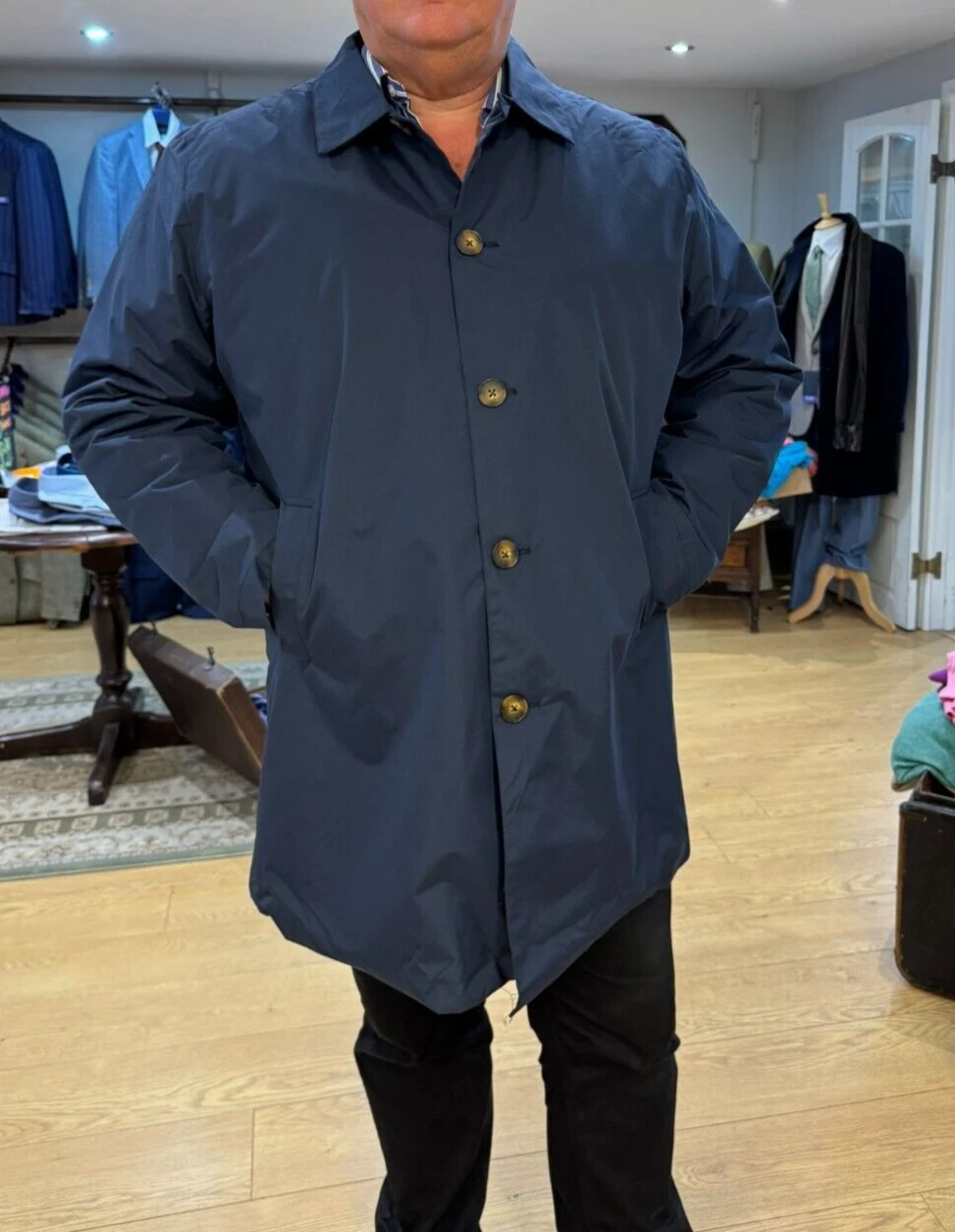 Navy Blue Raincoat BIG SIZES 3/4 Length Trench Coat Jacket London City Mens New
Opens in a new windo