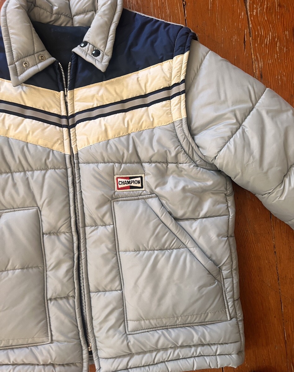 ジャケット・アウター 70s Champion Sparkplugs Racing Vest S Vtg 70s Champion Jacket Spark Plugs racing apparel Puffer