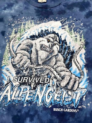 Vintage Alore Busch Gardens I Survived Alpengeist Tie Dye T-Shirt