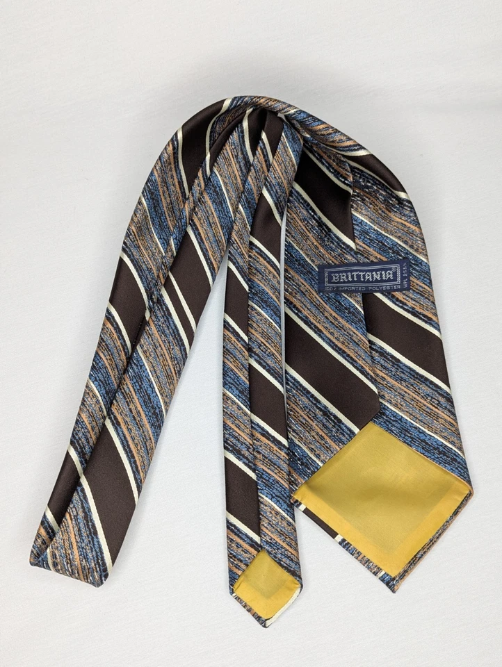 Corbata vintage Brittania para hombre poliéster azul, marrón, blanco Foto 2 de 4
