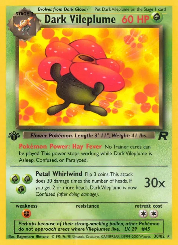 Dark Vileplume - 30/82 - Pokemon Team Rocket 1st Edition Rare Card WOTC NM