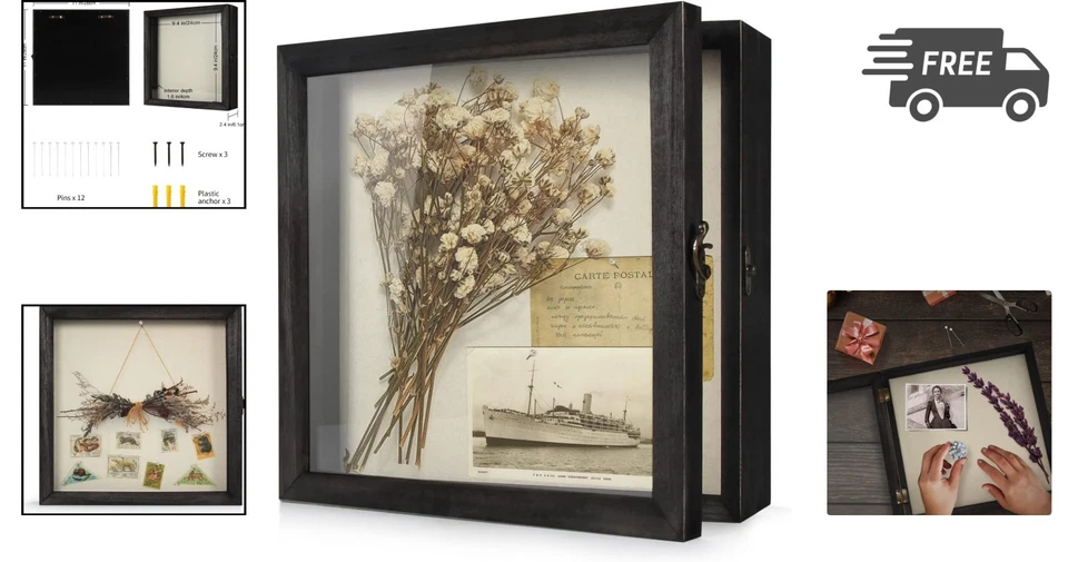 Shadow Box Frame 11x11 Large Memory Display Case with Glass Door Keepsakes - Image 2 of 4