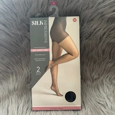 Silk Impressions Light Support Sheer Tights Women Size Medium Black High Waisted