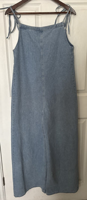 Bershka Wide-Leg Jumpsuit S spaghetti tie strap V-back light blue BRUTE Denim