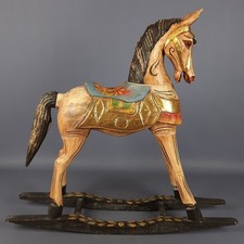 Rocking Horse Wooden Sculpted And Painted Gold Exhibition Vintage 1960