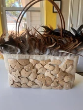 New without Tags Feather and Wood Canvas Purse Magnetic Closure