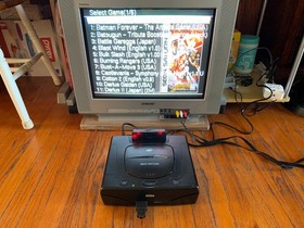 Sega Saturn black console system + Saroo cartridge + wireless controller lot