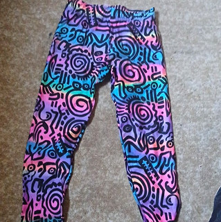 Damen Leggings M abstrakt mehrfarbig Print High Waist Stretch Yoga Polyester