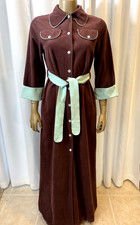 Vintage 70s Vassarette Brown  Blue Fleece Bath Robe Dressing Gown Sz M Made USA