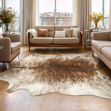 Western Decor Faux Fur Cowhide Rug, 4.6 X 5.2 Feet Premium Animal Skin Cow Hide