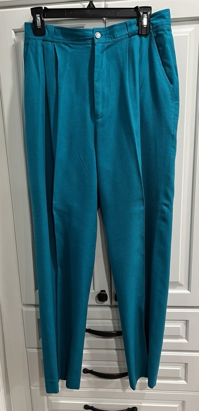 Vintage Russ Women's Teal Silk Pants Pleated Slash Pockets Size 14