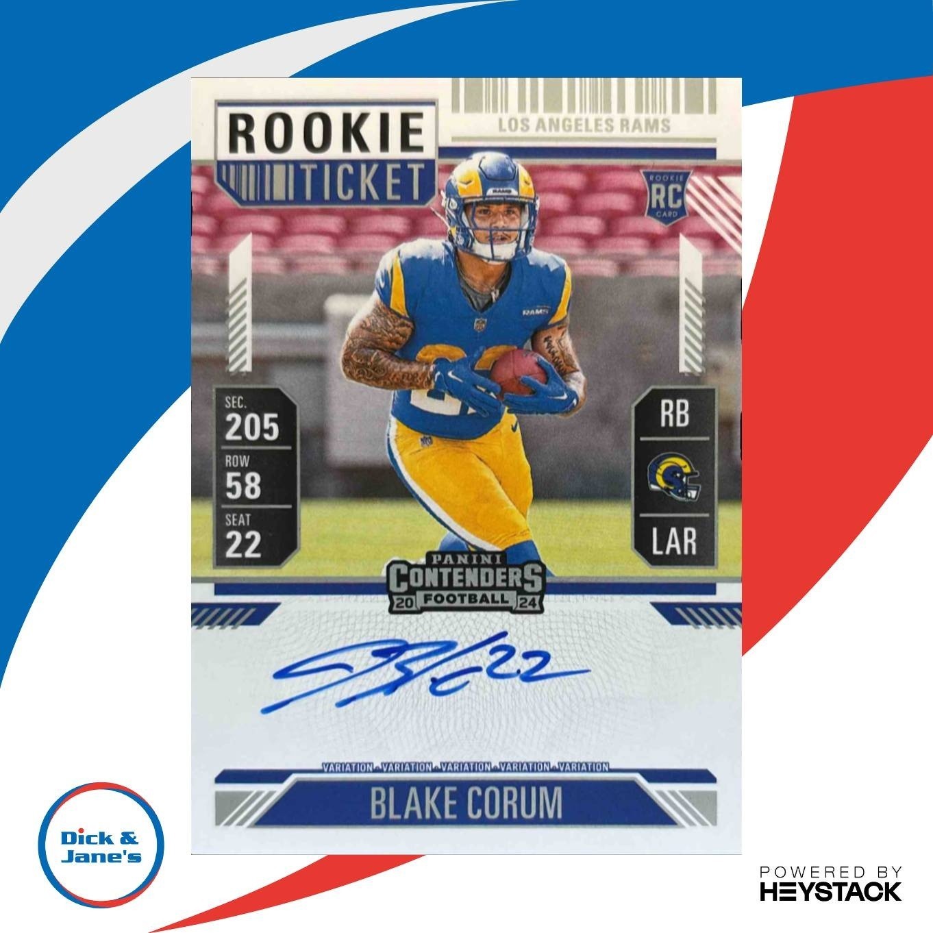 2024 Panini Contenders Blake Corum Rookie Ticket RPS Auto #112 Los Angeles Rams
